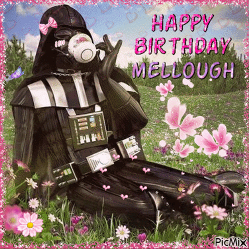 Darth Vader Drinking Tea Pink Flowers GIF