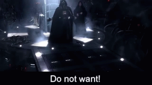 Darth Vader Is Standing In A Dark Room With The Words Do Not Want On The Bottom GIF