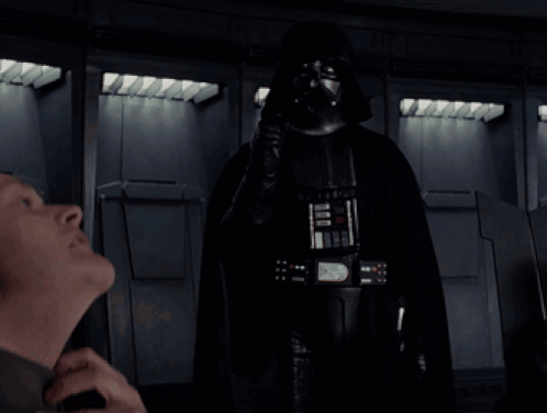 Darth Vader Is Standing In Front Of A Man Who Says " I Find Your Lack Of Kino Disturbing " GIF