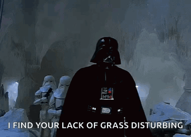 Darth Vader Is Standing In Front Of Snowtroopers And Says `` I Find Your Lack Of Grass Disturbing '' GIF