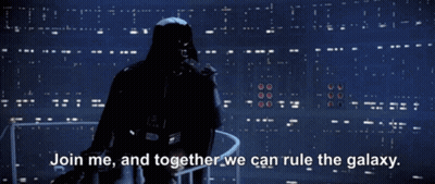 Darth Vader Says " Join Me And Together We Can Rule The Galaxy " While Standing On A Balcony GIF