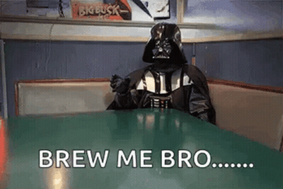 Darth Vader Sitting At Brew Me Bro Table GIF