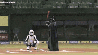 Darth Vader Swinging Bat At Stormtrooper Baseball GIF