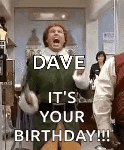 Dave It 'S Your Birthday !!! Is A Christmas Movie With A Man In A Green Costume . GIF