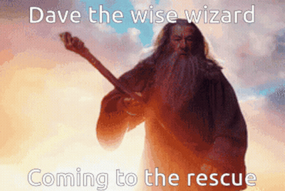 Dave The Wise Wizard Coming To Rescue With Bearded Man Holding Wand GIF