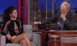 David Letterman And Selena Gomez Fist Bump With Laugh GIF