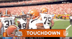 David Njoku Taps Nick Chubb Helmet GIF