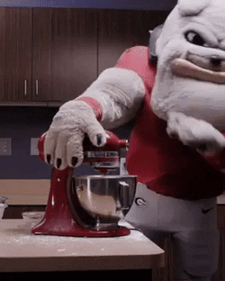 Dawgs Mascot Turning On Electric Mixer GIF