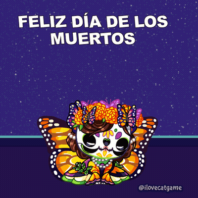Day Of The Dead Greeting Card Cat In Butterfly GIF