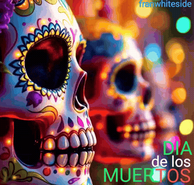 Day Of The Dead Poster With Colorful Sugar Skulls GIF