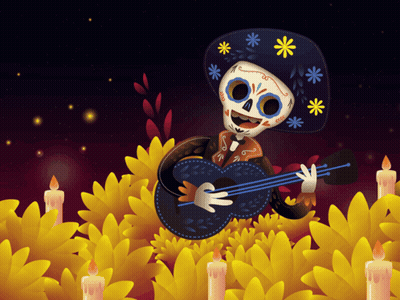 Day Of The Dead Skeleton Playing Guitar GIF