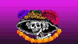 Day Of The Dead Skeleton With Flowered Hat GIF