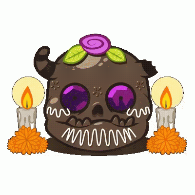 Day Of The Dead Skull With Purple Eyes And Candles GIF