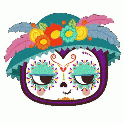Day Of The Dead Sugar Skull With Flower Hat GIF