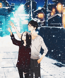 Daytime Shooting Star Anime Couple In Snow  GIF