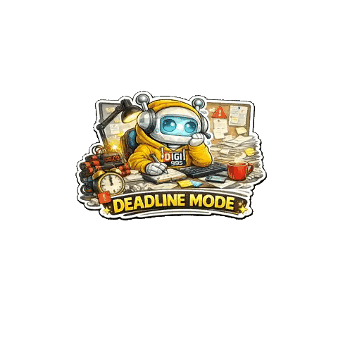 Deadline Mode Robot At Desk Sticker