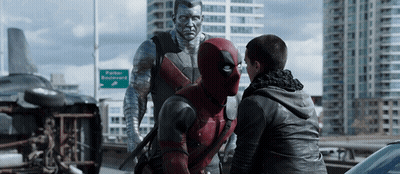 Deadpool And Colossus Are Standing Next To Each Other In Front Of A Sign That Says Peter Boulevard GIF