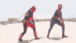 Deadpool And Spiderman Dance GIF