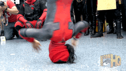 Deadpool Cosplay Headspin Dance GIF