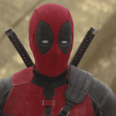 Deadpool Costume With Two Swords On Shoulder GIF
