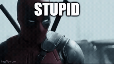 Deadpool In Mask Holding Gun Saying Stupid GIF