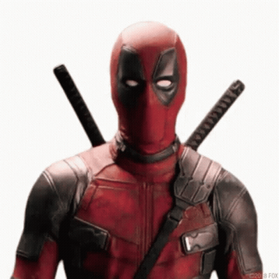 Deadpool In Red And Black Costume With Swords GIF