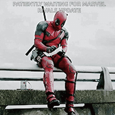 Deadpool Is Sitting On A Bench Waiting For A Rivals Update . GIF