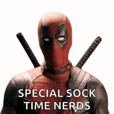 Deadpool Is Wearing A Special Sock Time Nerds Costume GIF