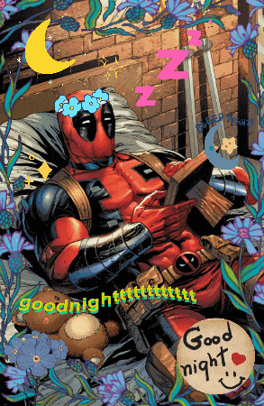 Deadpool Laying On Bed Reading Book Goodnight GIF