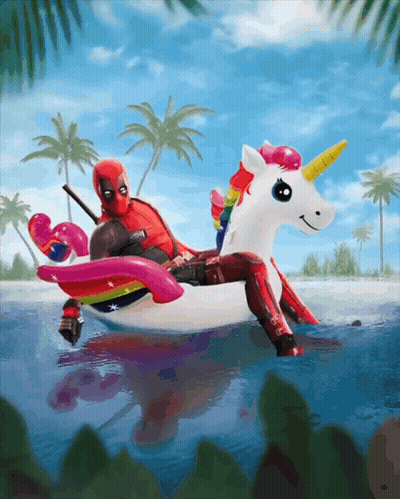 Deadpool Riding Unicorn Float GIF