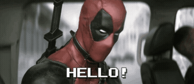 Deadpool Says Hello While Holding A Sword Behind His Back GIF
