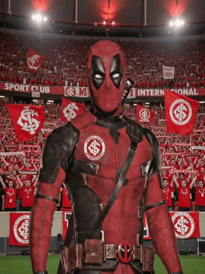 Deadpool Standing In Front Of Stadium Full Of Fans GIF