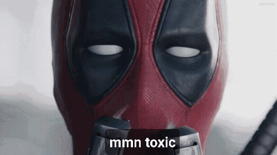 Deadpool Wearing Gas Mask Saying Mmn Toxic GIF