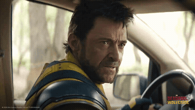 Deadpool Wolverine Costume Driving Vehicle GIF