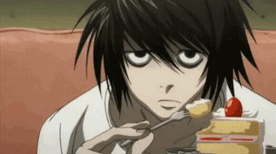 Death Note L Is Eating A Piece Of Cake With A Fork . GIF