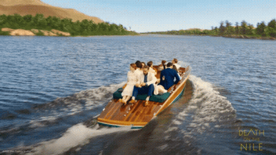Death On The Nile Poster With Boat Full Of People GIF