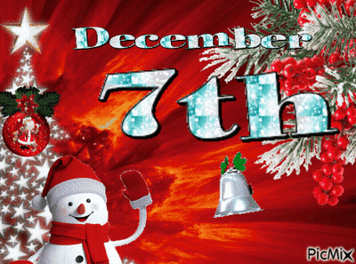 December 7Th Greeting Card With Snowman And Bells GIF