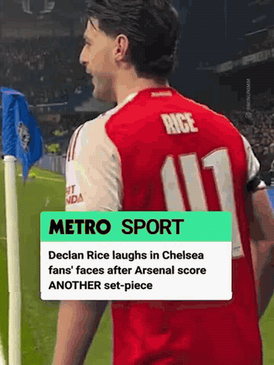 Declan Rice Laughs In Chelsea Fans ' Faces After Arsenal Score Another Set - Piece GIF