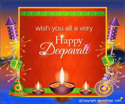 Deepavali Greeting Card With Candles And Fireworks GIF