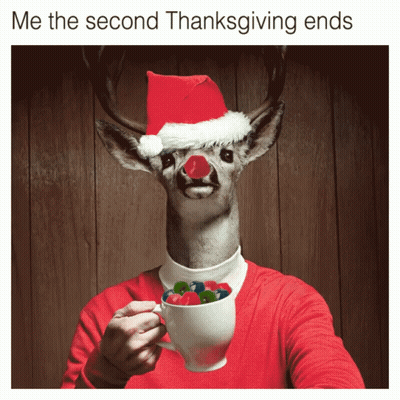 Deer In Santa Hat Holding Cup Of Candy GIF