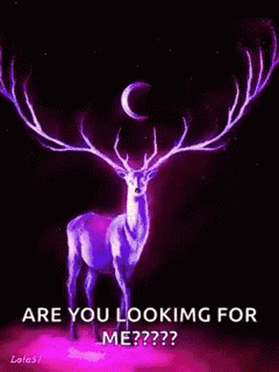 Deer With Purple Antlers And Crescent Moon GIF