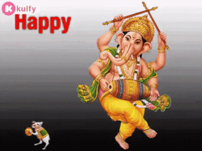 Deity Holding Drum And Stick Kulfy Happy In Red GIF