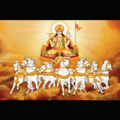 Deity Riding Chariot Pulled By Horses GIF