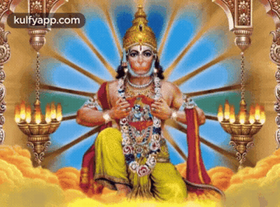 Deity Sitting on Cloud Surrounded by Candles