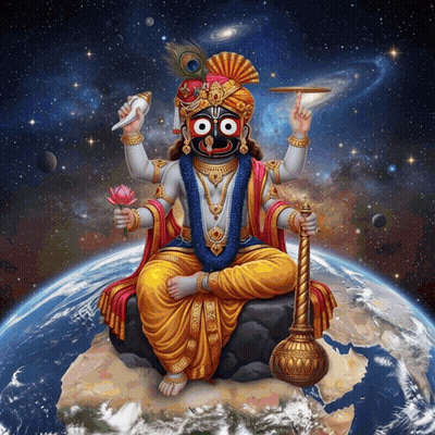 Deity Sitting On Earth Holding Conch Shell GIF