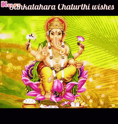 Deity Sitting On Lotus With Flowers GIF