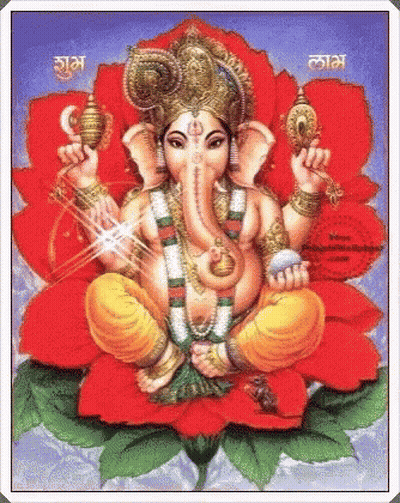 Deity Sitting On Red Flower With Letters Lam GIF