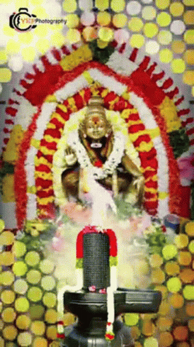 Deity Statue Surrounded By Flowers Saying Photography GIF