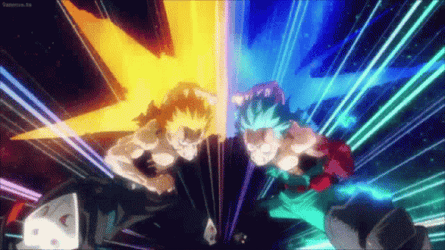 Deku Fighting Alongside Bakugo GIF