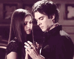 Delena Holding Hands Shy Vampire Diaries GIF